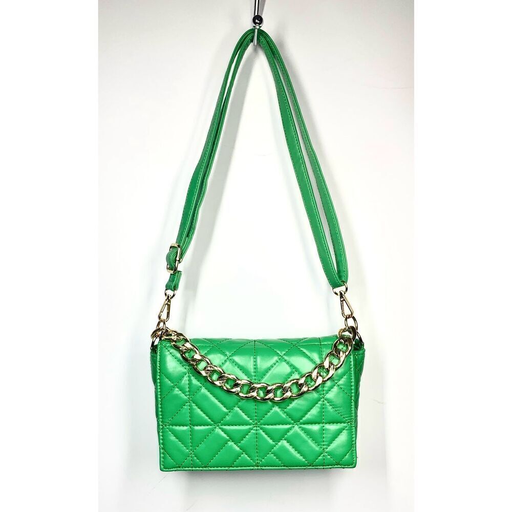 Grossi Bright Green Quilted Crossbody Shoulder Handbag Gold Chain Handle